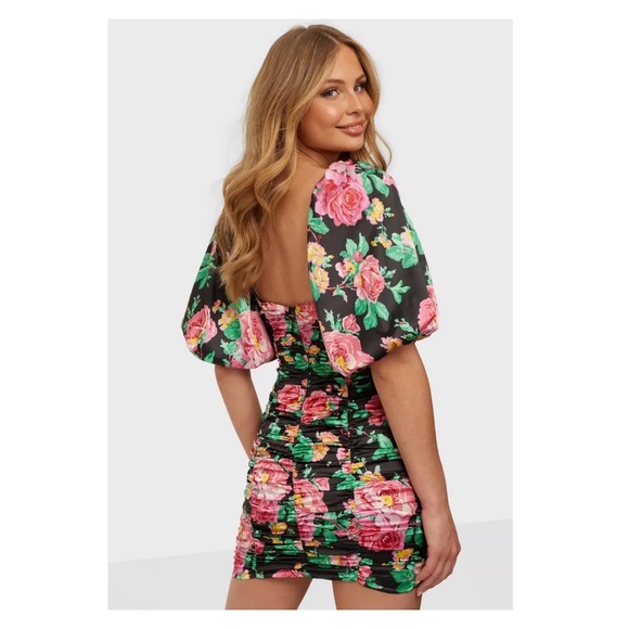 New! FOR LOVE & LEMONS “Jolie” Floral Ruched Mini Dress - Picture 4 of 13